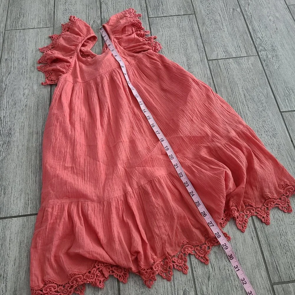 Peek Coral Eyelet Flutter Sleeve Dress - Girls Size Small (6–7)
